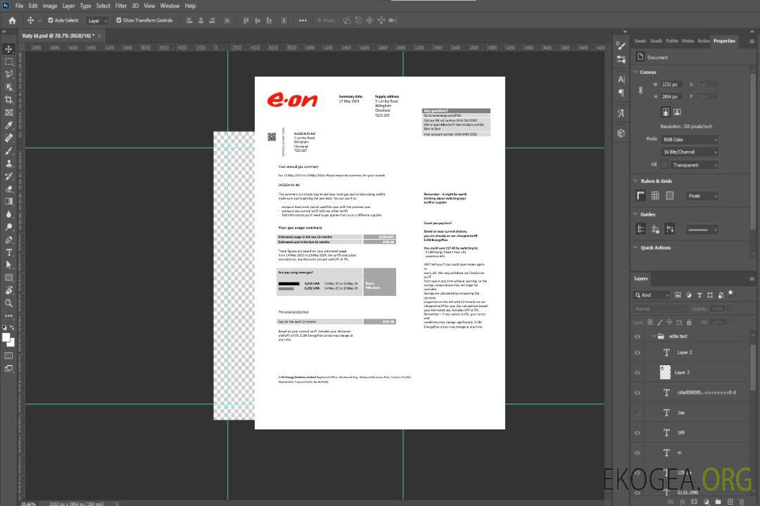 Royaume-Uni Modèle de facture de services publics E.ON aux formats Word et PDF, version 2 template
